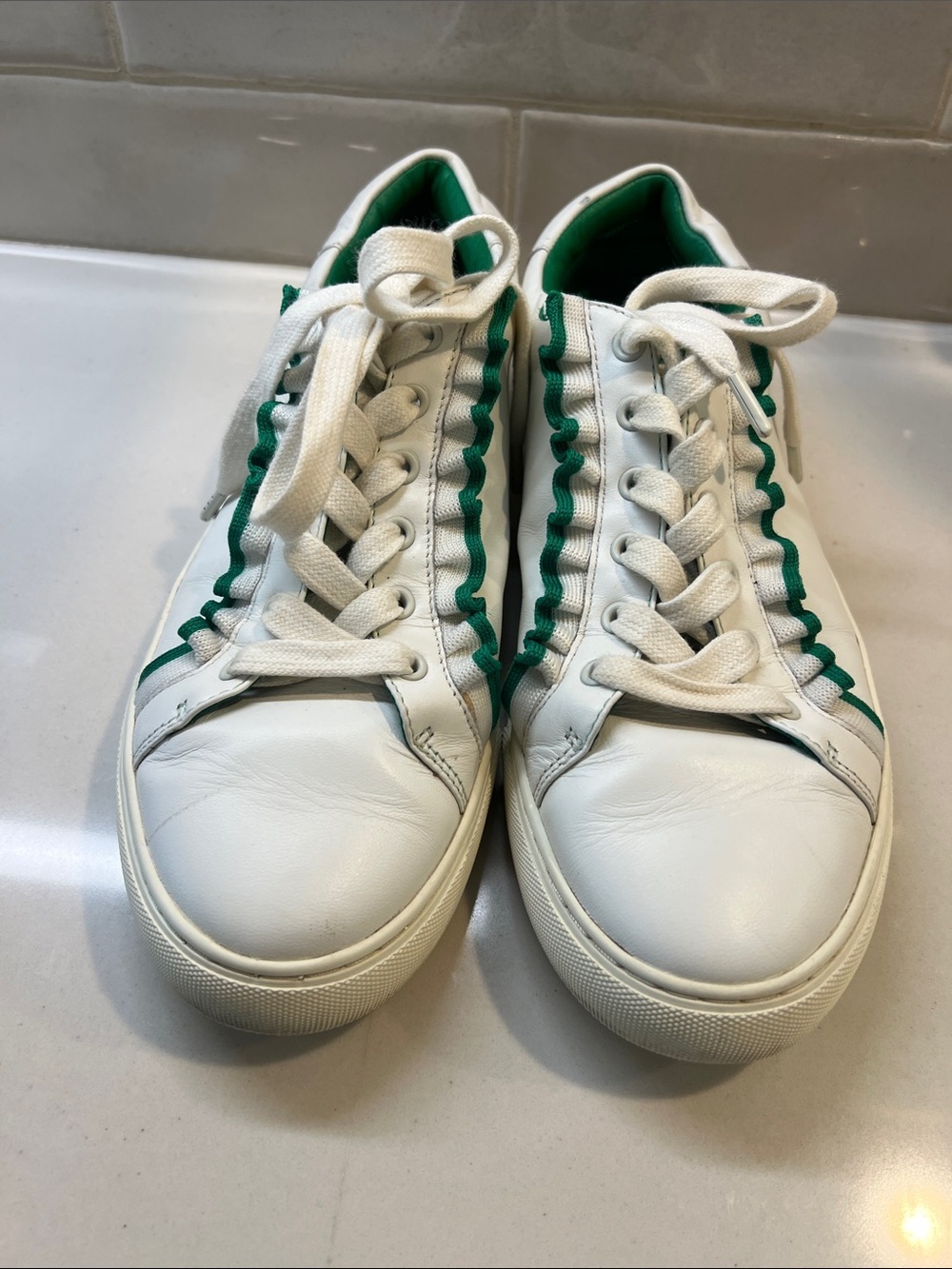 Tory Burch Sport White Leather Sneakers with Green Trim - Picture 5 of 8